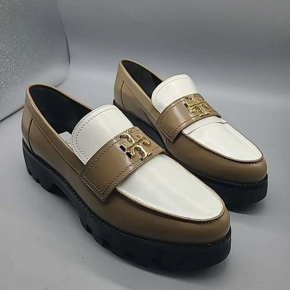 Tory Burch Mini Everly Chunky Loafers Size 11 Almond Flower White Womens NEW